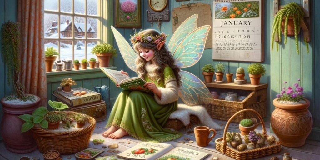A-barefoot-Faerie-reads-the-heirloom-seeds-catalogs-and-dreams-of-her-spring-garden.-Garden-Faerie-Botanicals
