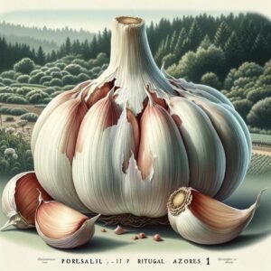 Portugal Azores 1 garlic is a porcelain variety. An amazing variety for roasting. Organically grown by Canadian Seeds Supplier Garden Faerie Botanicals in British Columbia