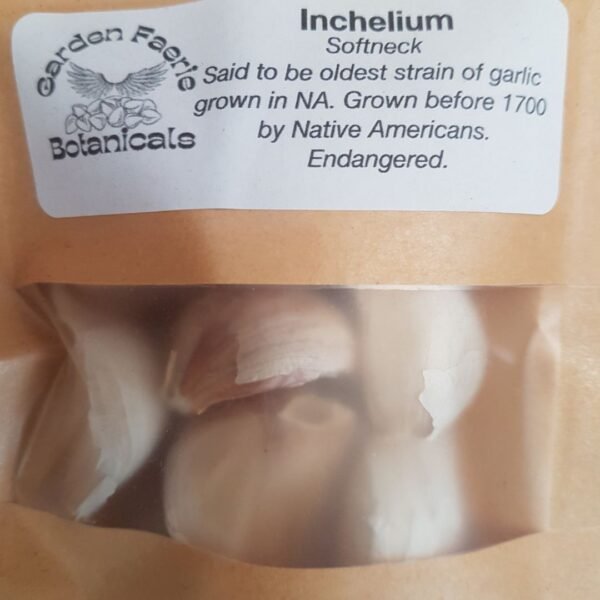 A package of cloves. Inchelium Garlic. Organically grown by Garden Faerie Botanicals. Heirloom Garlic bulbs, Canada